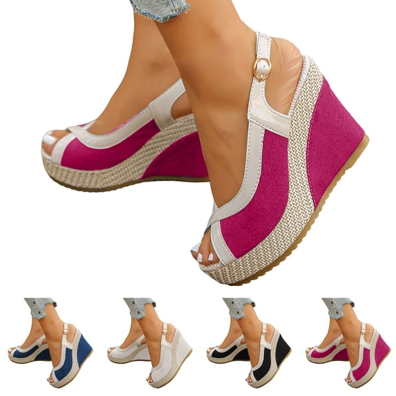 Dakaela Womens Open Toe Wedges Heels Ankle Strap Espadrille Platform Slip on Summer Sandals for Casual Beach Vacation Wedding Party Size 6-10 Beige