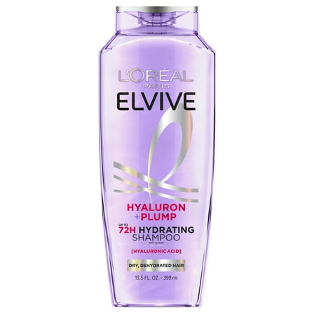 L'Oreal Paris Elvive Hyaluron Plump Hydrating Shampoo, 72H Intense Moisture, Squeeze, 13.5 fl oz