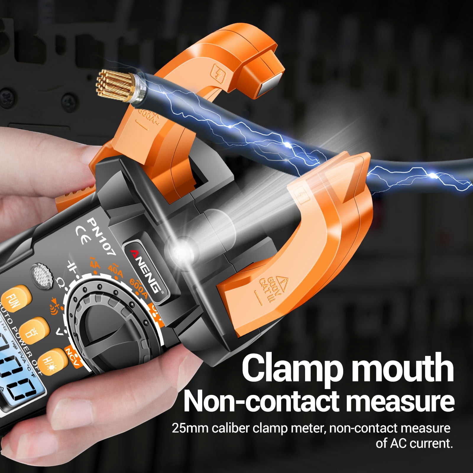 ANENG PN107 Digital Clamp Meter CAT II 600V AC Voltage Multimeter Tester 4000 Counts Amp Voltage Tester Measures AC/DC Current AC Voltage Resistance Capacitor Diodes