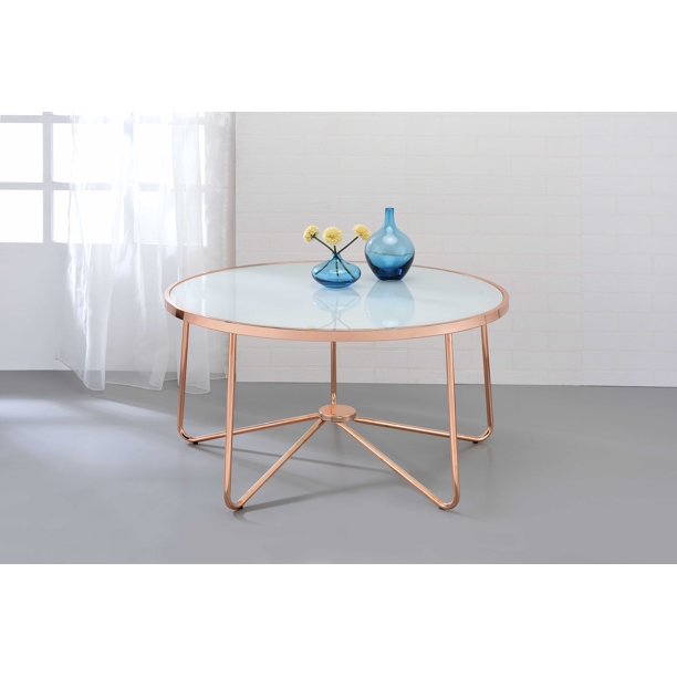 22" X 22" X 22" Frosted Glass And Rose Gold End Table