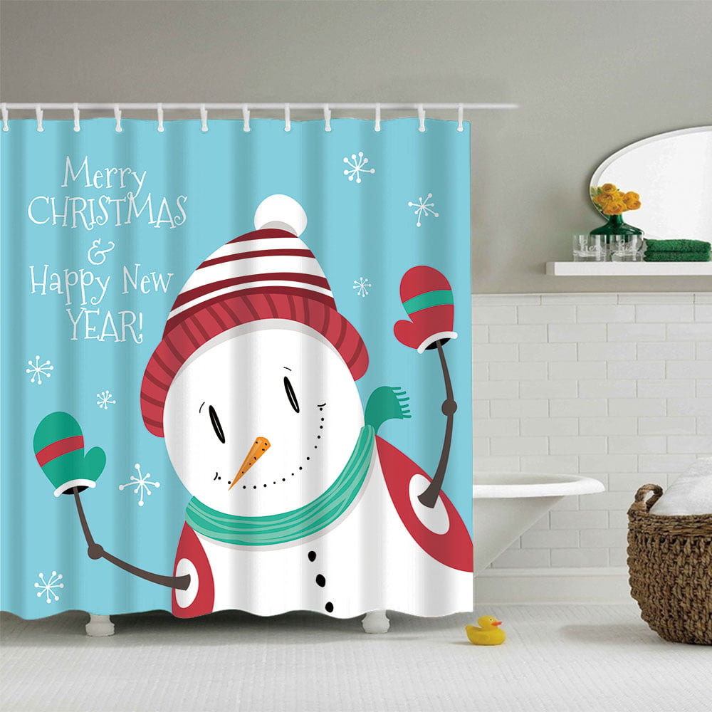 Merry Christmas Shower Curtains snowman Reindeer waterproof Hooks Included t 