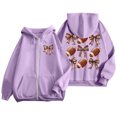 thumbnail image 1 of Women's Fashion Rugby Print Zippered Long Sleeve Hoodie with Pocket Drawstring Casual Athletic Sweatshirt, 1 of 6