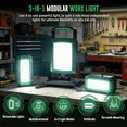 thumbnail image 6 of SYLMAX Rechargeable Work Light, 3-in-1 Magnetic Work Light with Detachable 2 Floodlights, 9 Modes, 50W 5000LM Foldable&360° Rotatable Portable LED Worklight with Hooks, 6 of 10