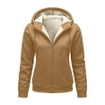 thumbnail image 5 of felwors Long Sleeve Sherpa-Lined Zip-Up Hoodie with Balloon Sleeves Oversized Fleece Sweatshirt for Women Winter Warm Casual Khaki for Size S, 5 of 6
