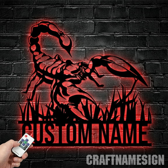 Craftnamesign Personalized Scorpion Metal Wall Art LED Light, Custom Scorpion Lover Name Sign