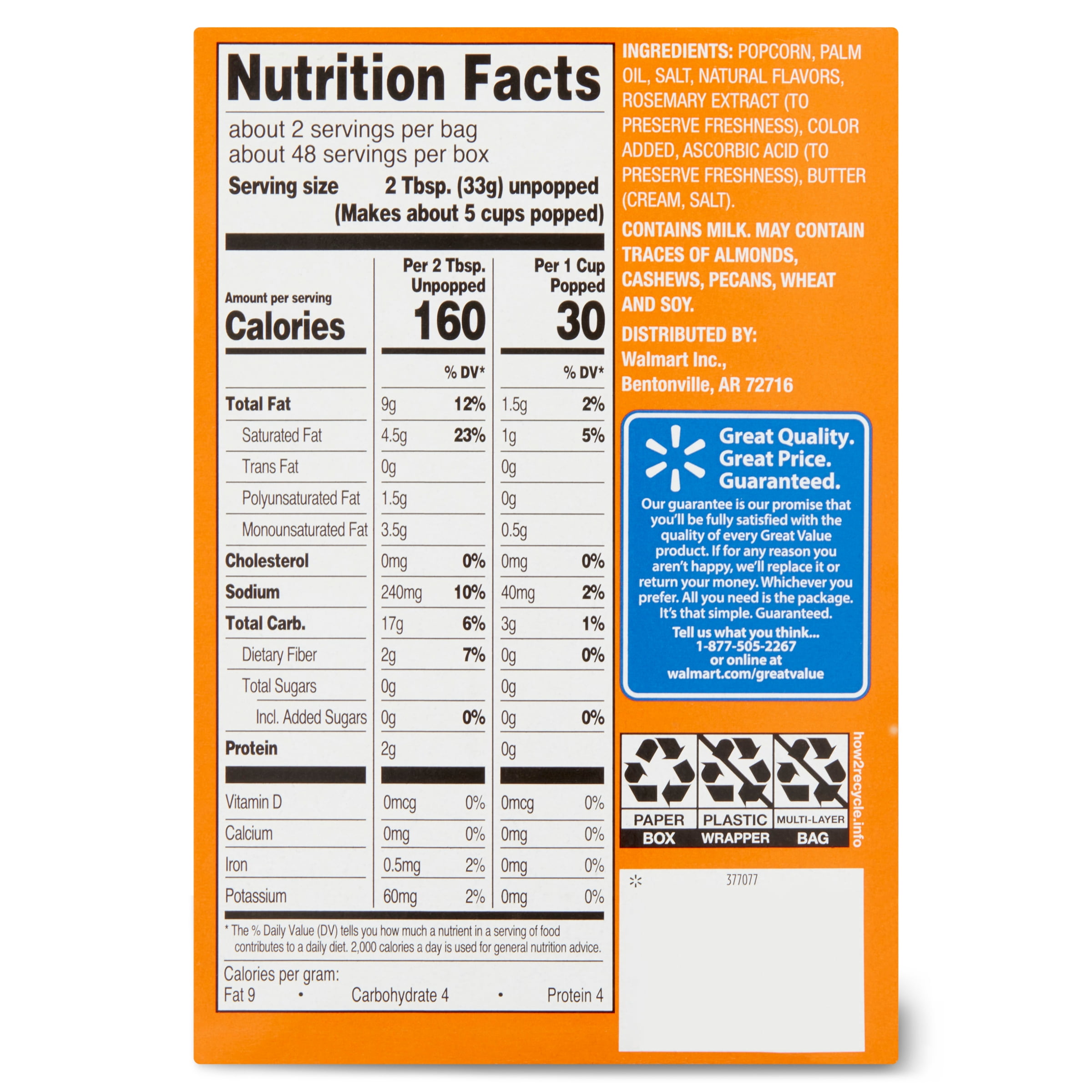 Great Value Butter Microwave Popcorn, 2.4 oz, 24 Count