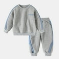thumbnail image 2 of VNKIDY Boys Outfits Kids Children Plush Thermal 2 Piece Tracksuit Long Sleeve Crewneck Top Elastic Waisted Loose Fit Pants Athletic Set Stylish Outfits, 2 of 9
