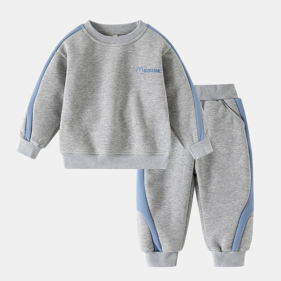 2 Piece Boys Fleece Hoodie And Joggers Tracksuit Winter Warm Thick Casual Athletic Outfit Cozy Outdoor Playwear Clothing,Grey,140