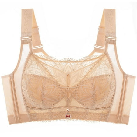 Gnurob Lace Bralettes for Women Push Up Bra Wirefree Padded T Shirt Bralette Hide Back Fat Brassiere Adjustable Strap Bras Everyday lingerie Clearance Saving Khaki 38