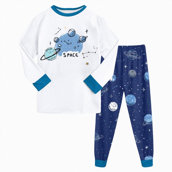 Gubotare Boys Planet Pajamas Sets 100% Cotton Pjs Toddler 2 Piece Long Sleeve Sleepwear Kids Clothes Sets Dinosaur Shirts (Sky Blue, 2-3 Years)