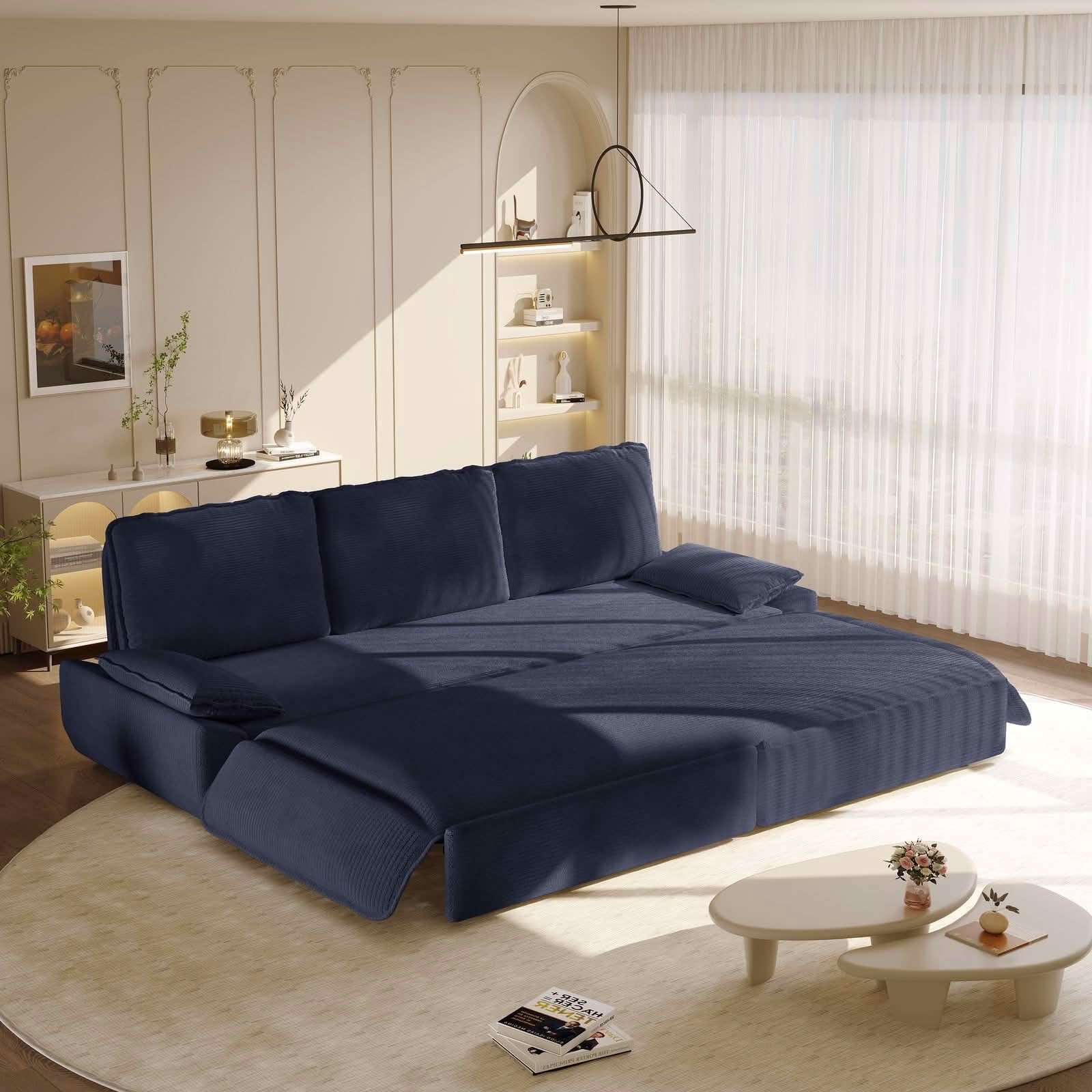 MAYEERTY Modern 73.2‑Inch Queen‑Size Pull‑Out Sleeper Sofa Bed, 3‑in‑1 Multi‑Functional Convertible Velvet Loveseat Couch for Living Rooms and Bedrooms