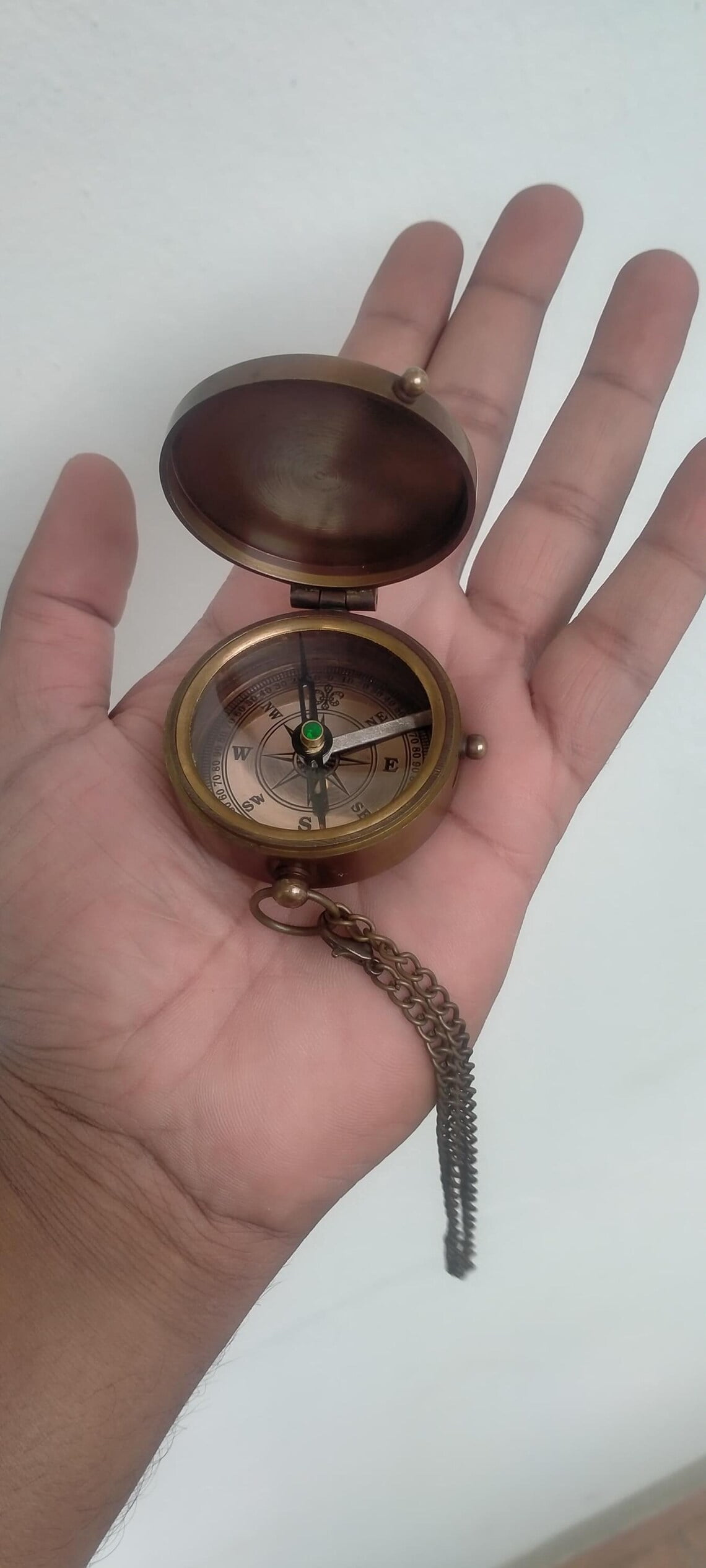Maritime Treasures Vintage Brass Pocket Compass with Chain and Leather Case – “So You Can Always Find Way Back Home” Engraved Lid – Collectible Gift for Him
