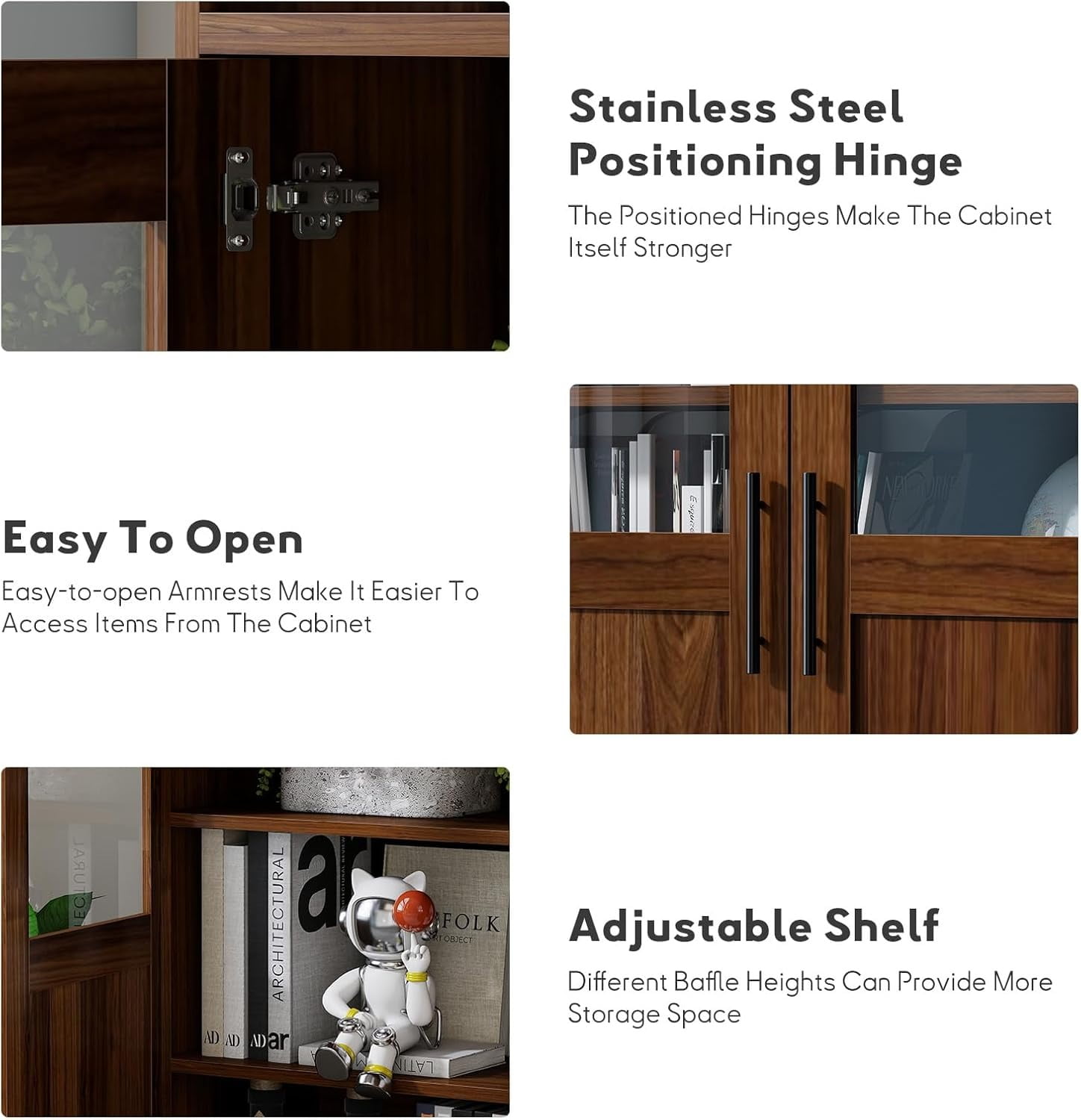 Ebello File & Storage Cabinet with Doors and Adjustable Shelves, Multipurpose Office Credenza for Home or Office, Walnut