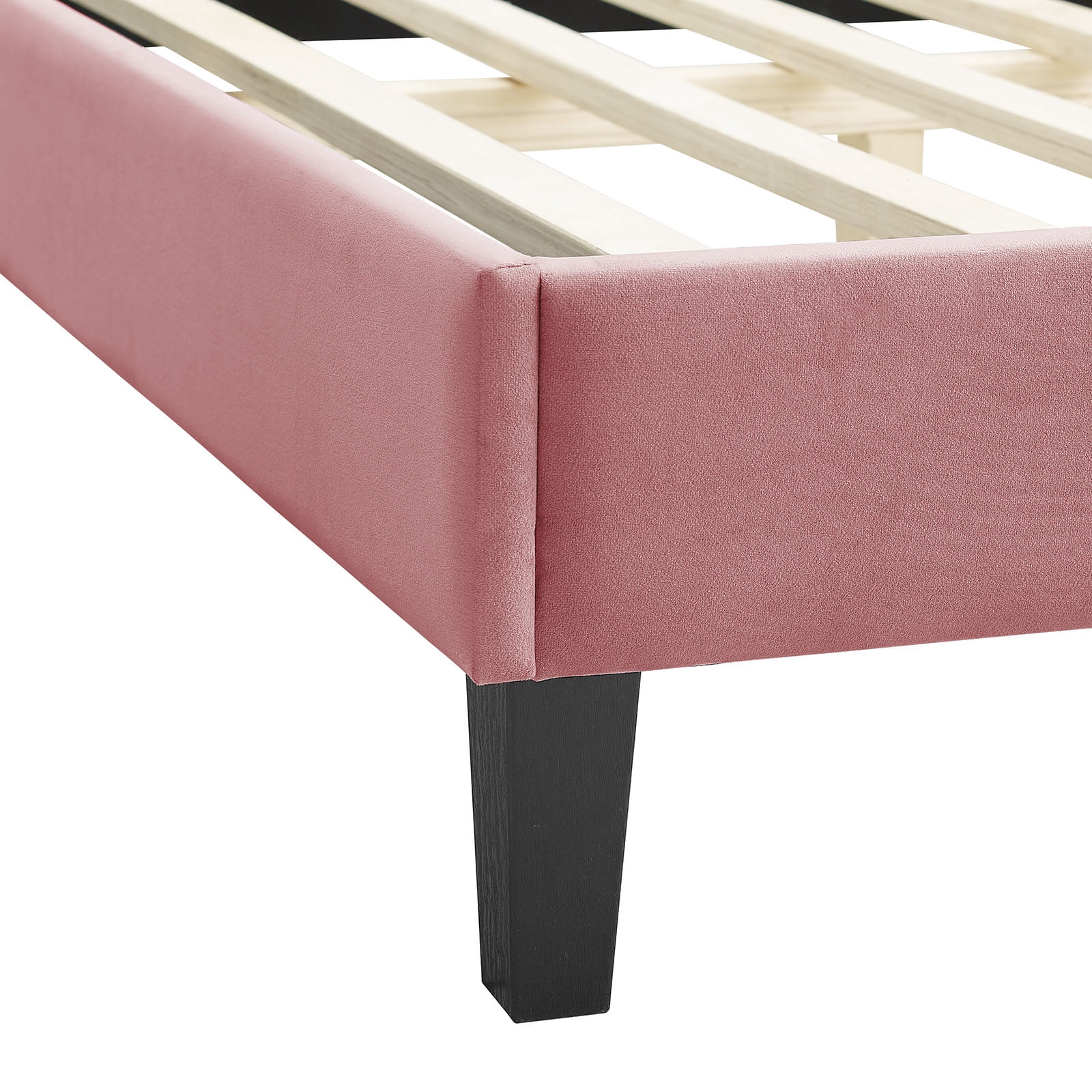 Platform Bed Frame, King Size, Pink, Velvet, Modern Contemporary, Bedroom Master Guest Suite Room