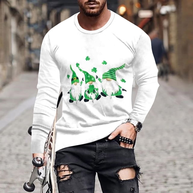 DPTALR Saint Patrick T-shirt à Manches Longues Imprimé pour Hommes, Col Rond Ample, sous-Vêtement, Blouses &