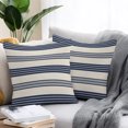thumbnail image 2 of Throw Pillow Covers 16x16 Inch Set of 2, Navy Blue Striped Waterproof Outdoor Pillow Covers, Modern Geometric Horizontal Stripes Beige Decorative Cushion Pillowcases for Patio Garden Couch Bed, 2 of 9