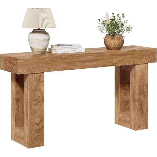 Rustic Farmhouse Console Table, 63" Solid Wood Entryway Sofa Table, Natural Oak Finish Industrial Hallway Table