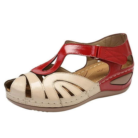 OAVQHLG3B Sandals for Women Clearance Under $10 Women s Fashion Casual Round Toe Hollow Out Wedges Sandals Shoes
