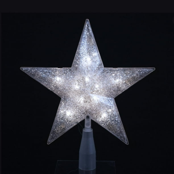 10" Lighted Silver Glittered 5Point Star Christmas Tree Topper Clear