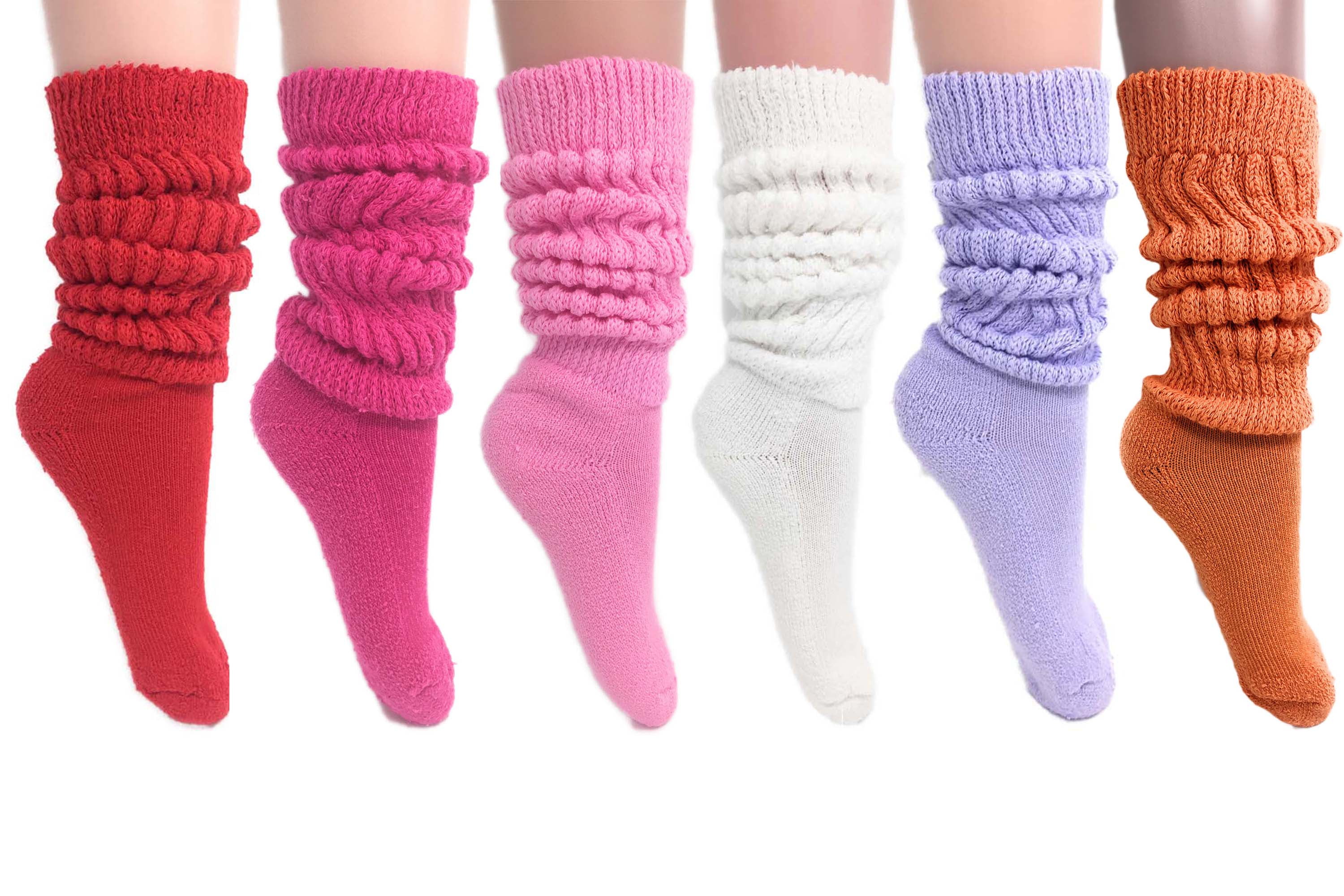 Heavy Slouch Socks for Women 6 Pair Size 9-11 (Red-Fuchia-Pink-White ...