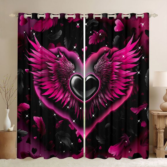 Feelyou Love Heart Black Out Curtains, Valentines Day Curtains Pack of 2 (42x63 Each)