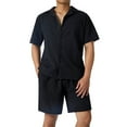 thumbnail image 4 of Sunloudy Conjunto de traje de 2 piezas para hombre, camisa de manga corta con cuello vuelto de color sólido + pantalones cortos para el verano Sunloudy  S/M/L/XL/XXL, 4 of 9