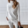 thumbnail image 2 of Conjunto de suéter y pantalones casuales de moda de color sólido con cuello alto para mujer, 2 of 6