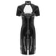 thumbnail image 5 of Chaqueta de látex de charol para mujer, vestido con cuello levantado, manga corta, cremallera frontal, vestido con abertura, vestido ajustado, ropa de discoteca con aspecto húmedo, 5 of 5