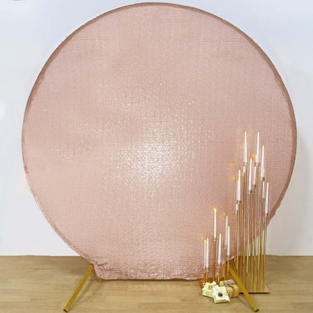Efavormart 7.5ft Metallic Blush/Rose Gold Sparkle Sequin Round Wedding Arch Cover Shiny Shimmer Backdrop Stand Cover - 2-Sided Custom Fit