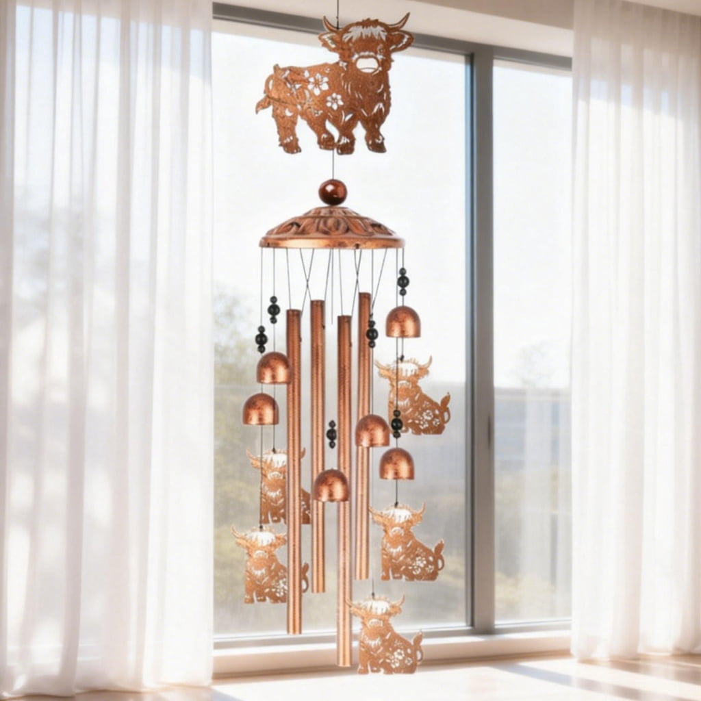 Highlands Cow Wind Chimes for Outside, Garden Decors Metal Windchime Outdoor
