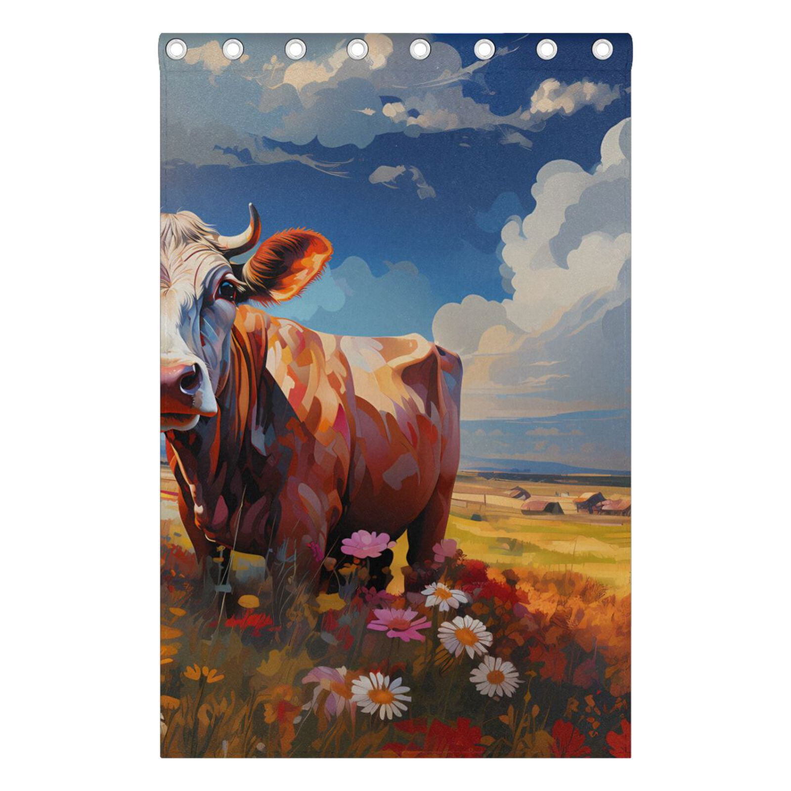 Cow Sky Flowers Grass Houses Black Out Curtains 72 Inch Length Curtains for Sliding Glass Doors Bedroom Living Room 2 Pack