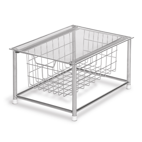 Home Zone Living Pull Out Single Organizer 13.09" L x 9.06" W, Silver and White