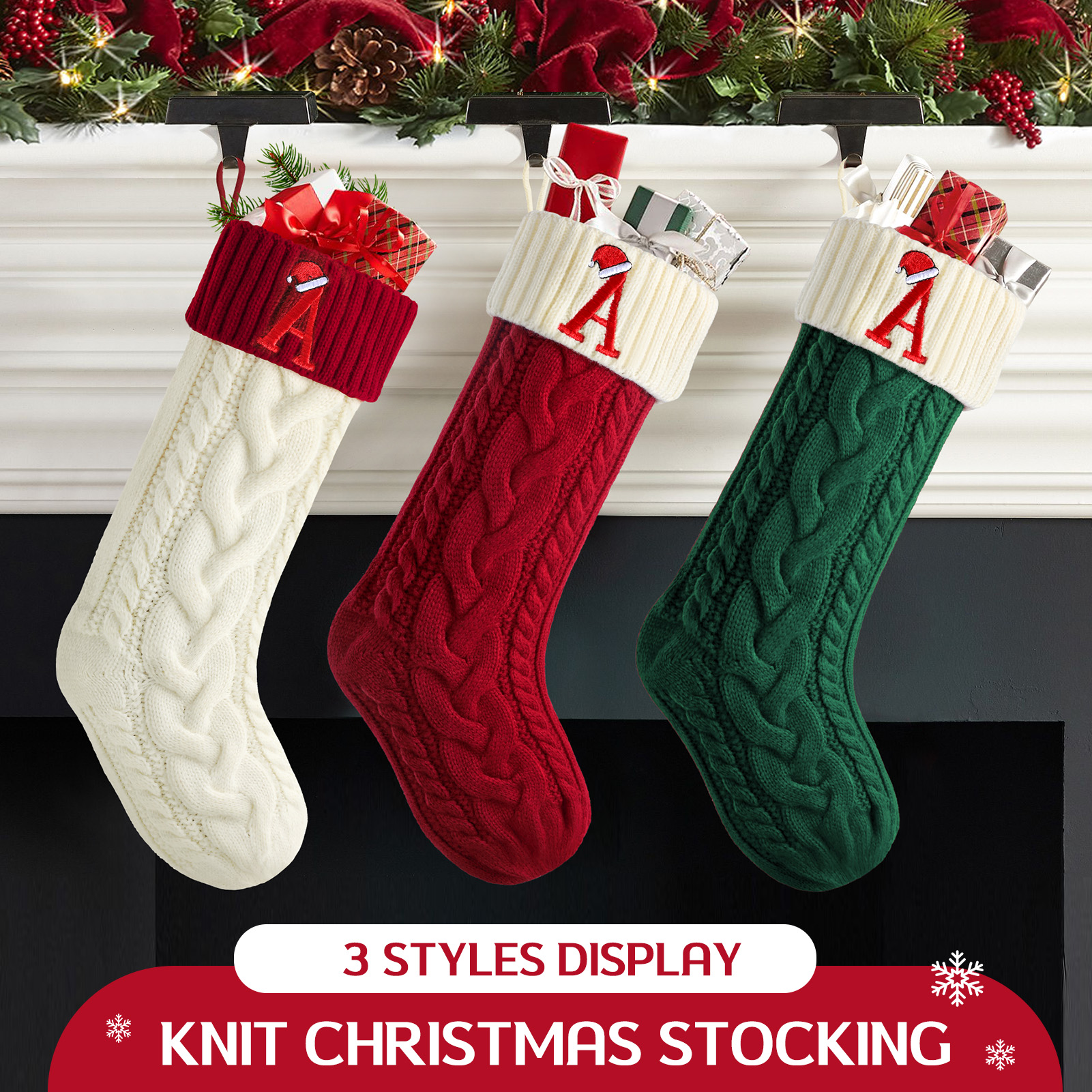 Ayieyill Christmas Stocking with Letter J - Red photo 5