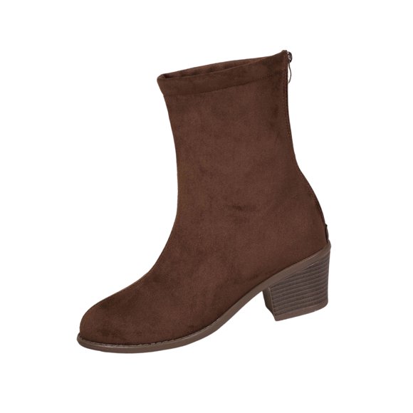 Lovzfmll Ankle Boots for Women, Suede Ankle Pointed Toe Low Heel, Chunky Mid Heel Round Toe Chelsea Boots Casual Fall Brown Boots