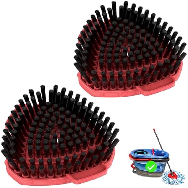 wonima02 Upgrade 2 Pcs Scrubber Mop Heads Replacements - More Bristles Spin Mop Scrub Brush Head Compatible with O Cedar RinseClean 2 Tank, Mop Head Attachment for Kitchen & Bathroom Deep Cleaning
