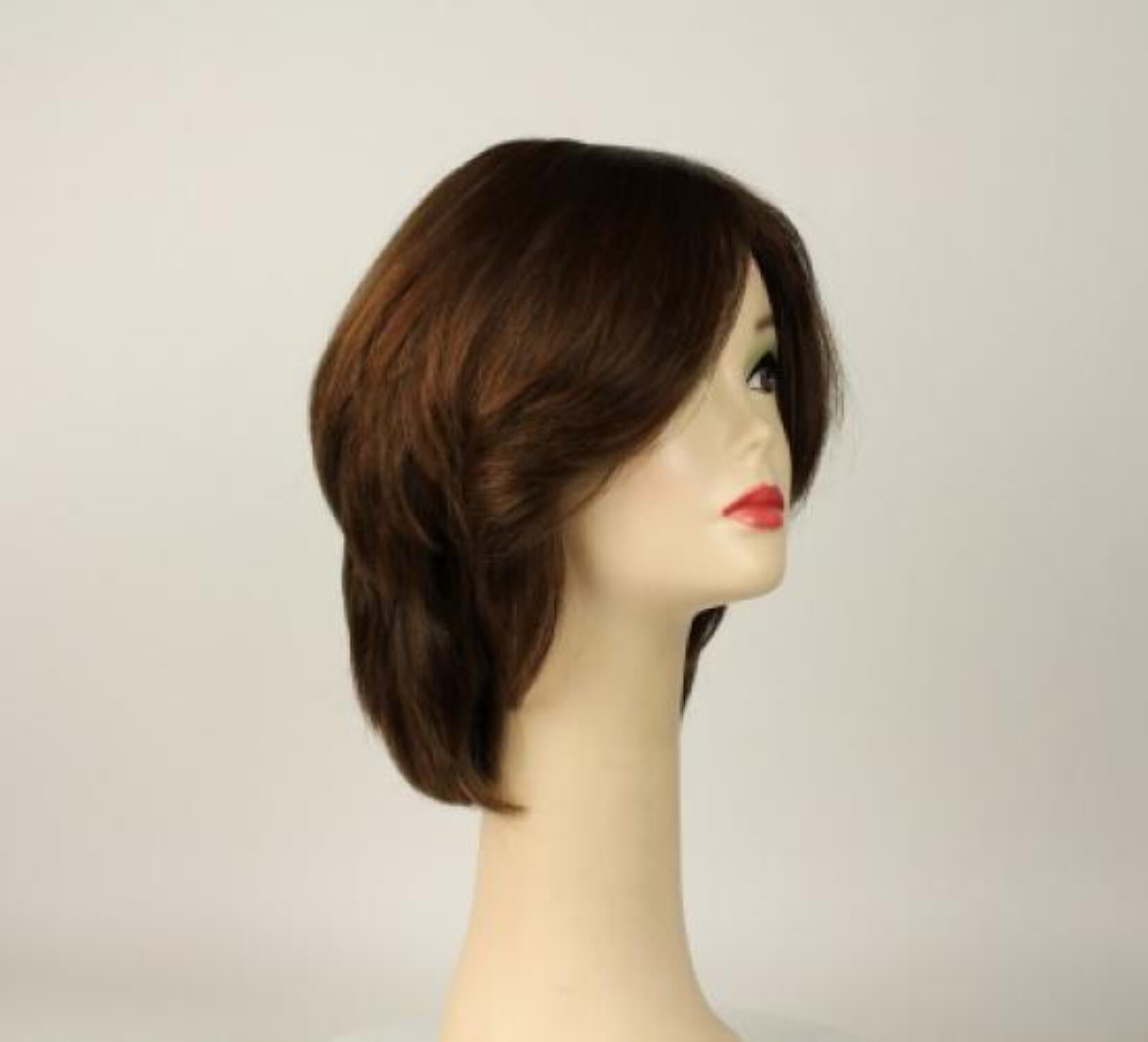 European Human Hair Freeda Wig Regina Brown With Reddish Highlights Multi-Directional Skin Top Size L