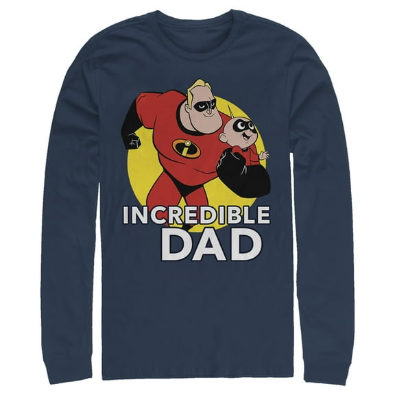 Men's The Incredibles 2 Jack-Jack and Mr. Incredible Best Dad  Long Sleeve Shirt Navy Blue Large