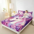 thumbnail image 4 of Feelyou Magical Unicorn Kids Twin Sheet Sets, Mystic Galaxy Sky Twin Fitted Sheet, Pink Groovy Flower Flat Sheet, Lightweight Room Decor, 3-Piece, 4 of 7