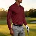 thumbnail image 5 of Long Sleeve Polo Shirts for Men Relaxed Fit Dress Button Golf Shirt With Pocket, L, 5 of 8