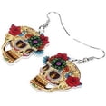 thumbnail image 3 of Sugar Skull Earring Earrings Acrylic Dia De Los Muertos Goth Dangle Goth Gothic Mexican Spanish Flower Design, 3 of 5
