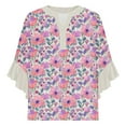thumbnail image 4 of Wowcloth Women's 3/4 Lace Sleeve V - neck Button Casual Print Loose Top, 4 of 5