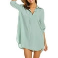 thumbnail image 2 of gakvbuo Womens Swimsuit Coverups Button Down Swimwear Shirts 3/4 Length Sleeve Slit Sunscreen Overall Long Blouse Womens Tops V-Neck Bathing Suit Bikini Cover Ups Summer Beach Outfits, 2 of 9