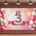 thumbnail image 7 of Pink Themed 3rd Birthday Banner with Crown and Glittery Number 3 Background Backdrop Happy Birthday Party Supplies Photo Props Decors for Birthday Party Photography Events Celebrations, 7 of 7