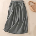 thumbnail image 2 of Diufon Cotton Linen Womens Skirts Solid Color Button Skirts Elastic Waist Skirts with Pockets, 2 of 7