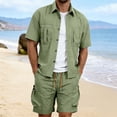 thumbnail image 2 of Bpyeka Men's Big & Tall Casual Two-Piece Matching Set, Button Down Collar Short Sleeve Shirt & Drawstring Cargo Shorts, Multi-Pocket Workwear Outfit, 3XL-5XL, 2 of 9