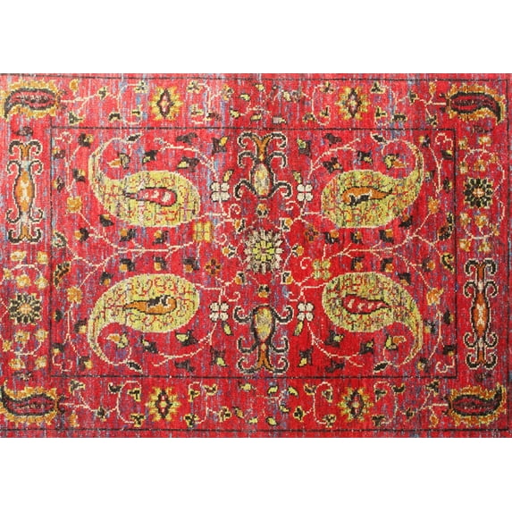 Ahgly Company Machine Washable Indoor Rectangle Traditional Ferrari Red Area Rugs, 7' x 9'