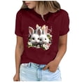 thumbnail image 2 of Tops de Cuello Alto para las Mujeres Amante Impreso Camiseta Cuello Redondo Manga Corta, Poliéster Spandex, 2 of 7