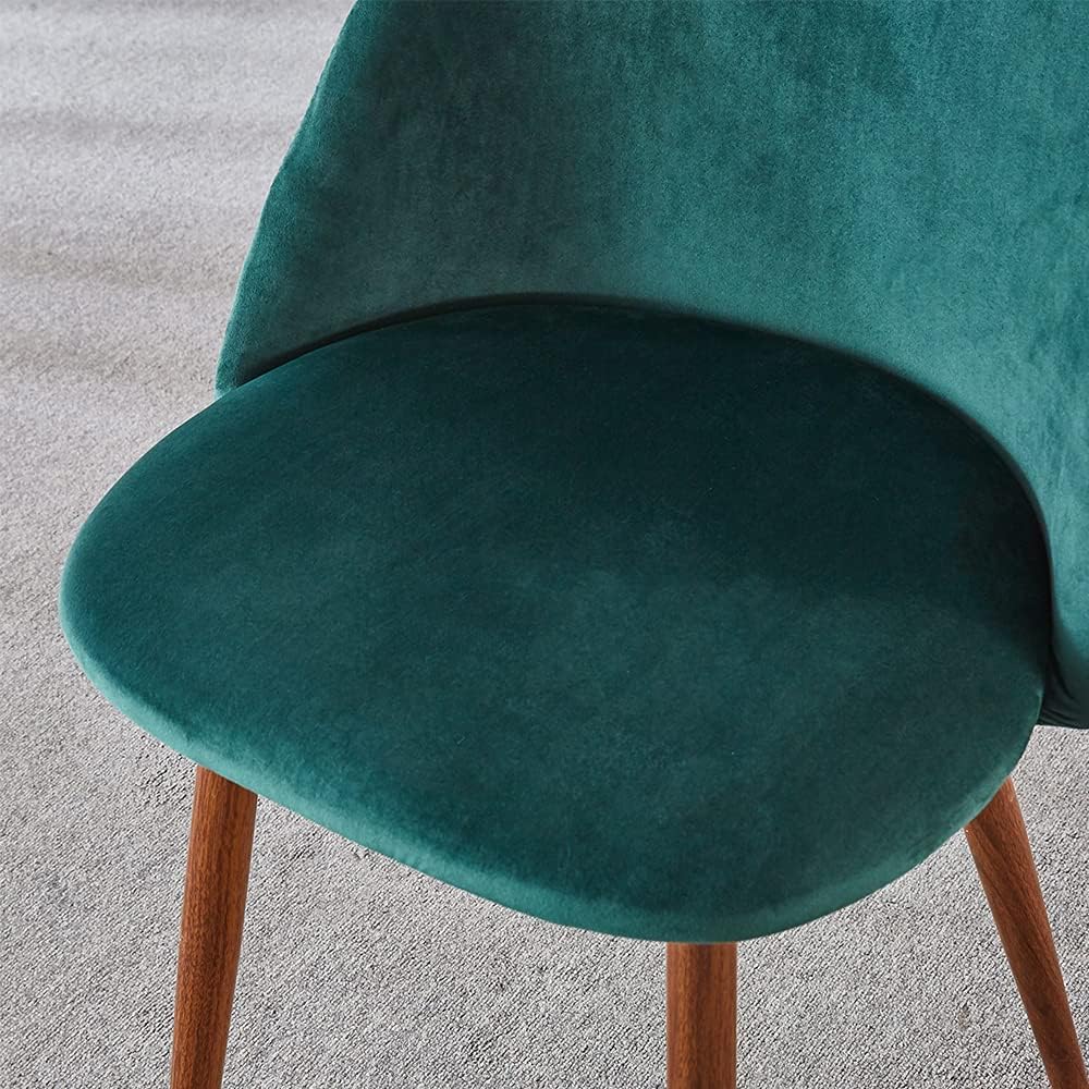 Anchorhome Modern Velvet Dining Chairs Set of 4, Upholstered Accent Side Chairs with Curved Backrest and Wooden Legs, Contemporary Kitchen & Dining Room Furniture, Green