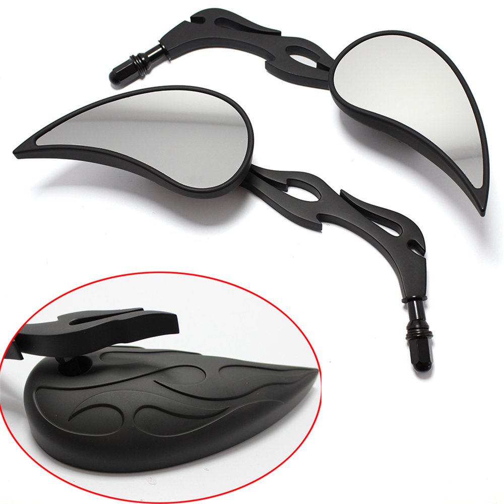 Devilmotor Black Flame Teardrop Motorcycle Mirrors for Harley Davidson