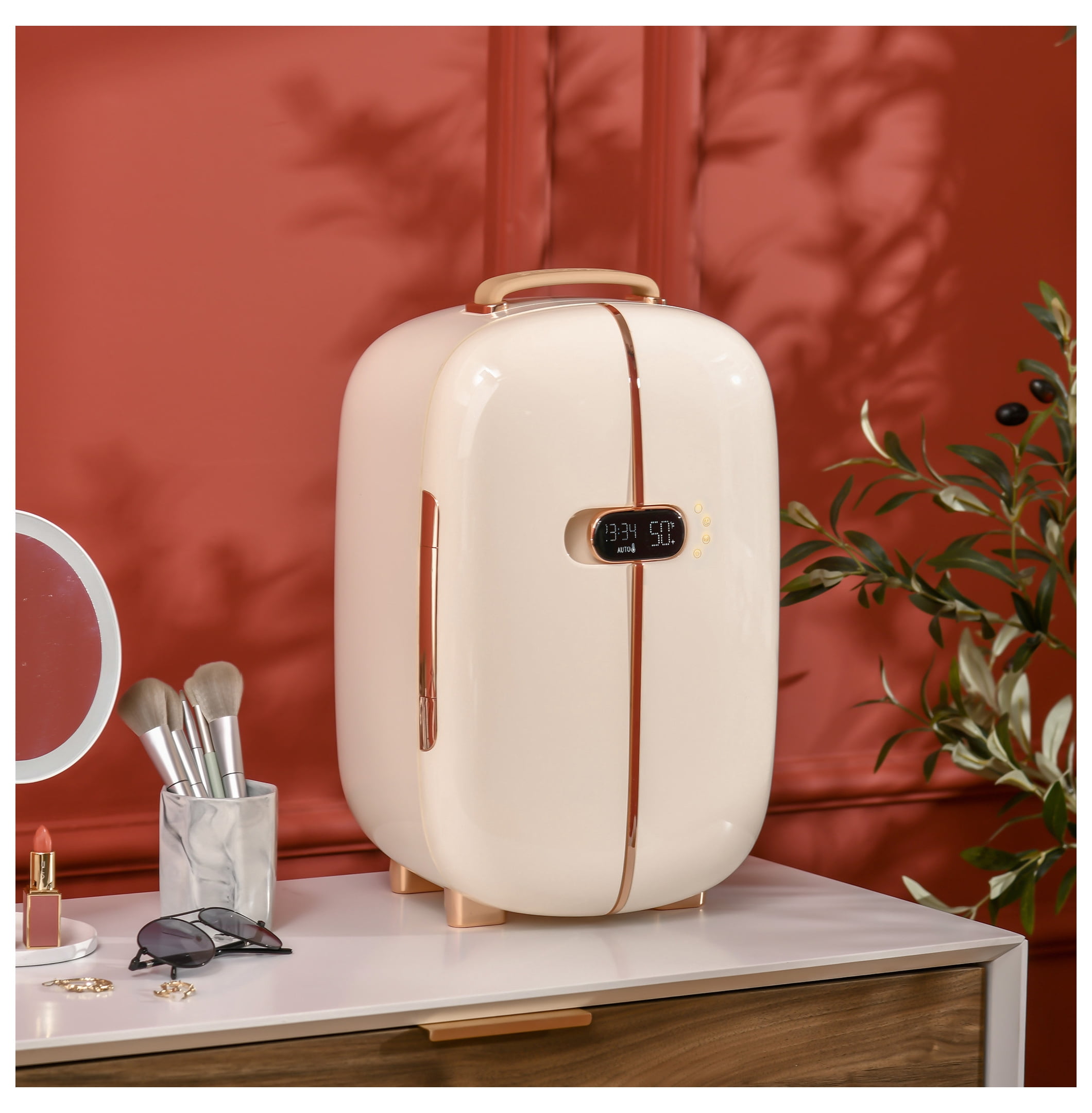 HOMCOM Portable Skincare Fridge with LED Display, 12L Mini Fridge for Beauty, Makeup and Cosmetics, Small Refrigerator Cooler for Bedroom, Home Office, Desktop, White